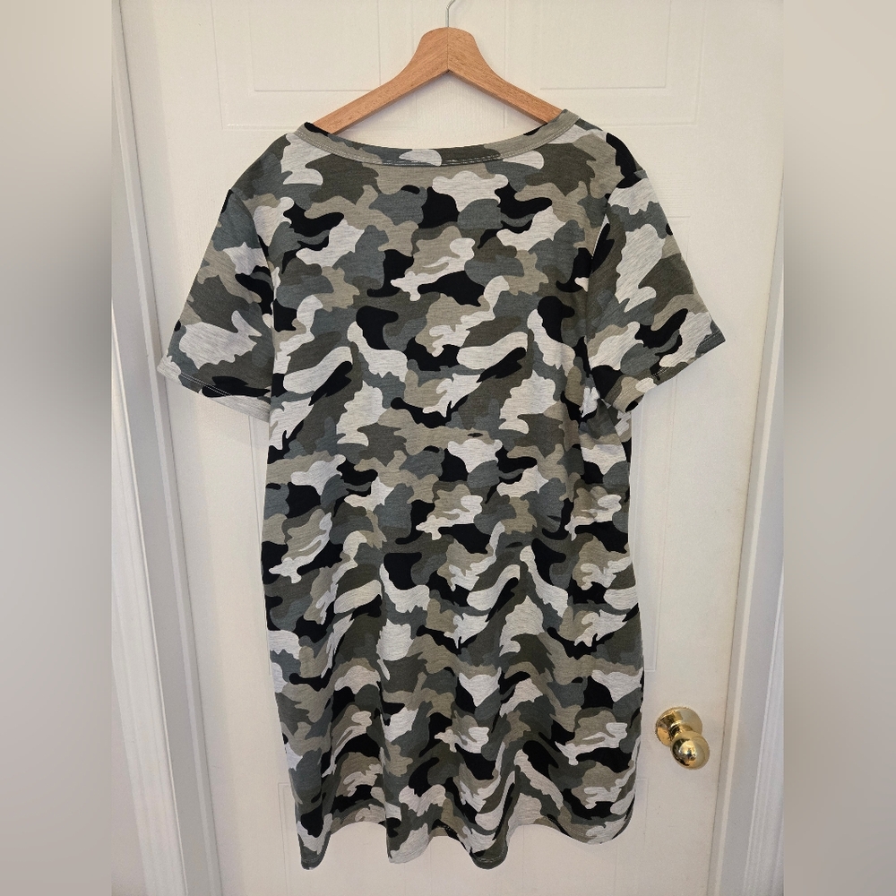 XXL Ricki's Green Beige Grey Black  Camouflage V-Neck T-Shirt Dress Tunic - Picture 4 of 7